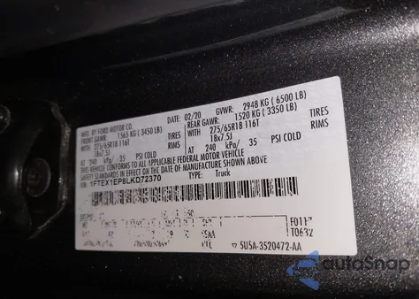 2020 Ford F-150 Xlt из США, поврежденный, VIN 1FTEX1EP8LKD72370